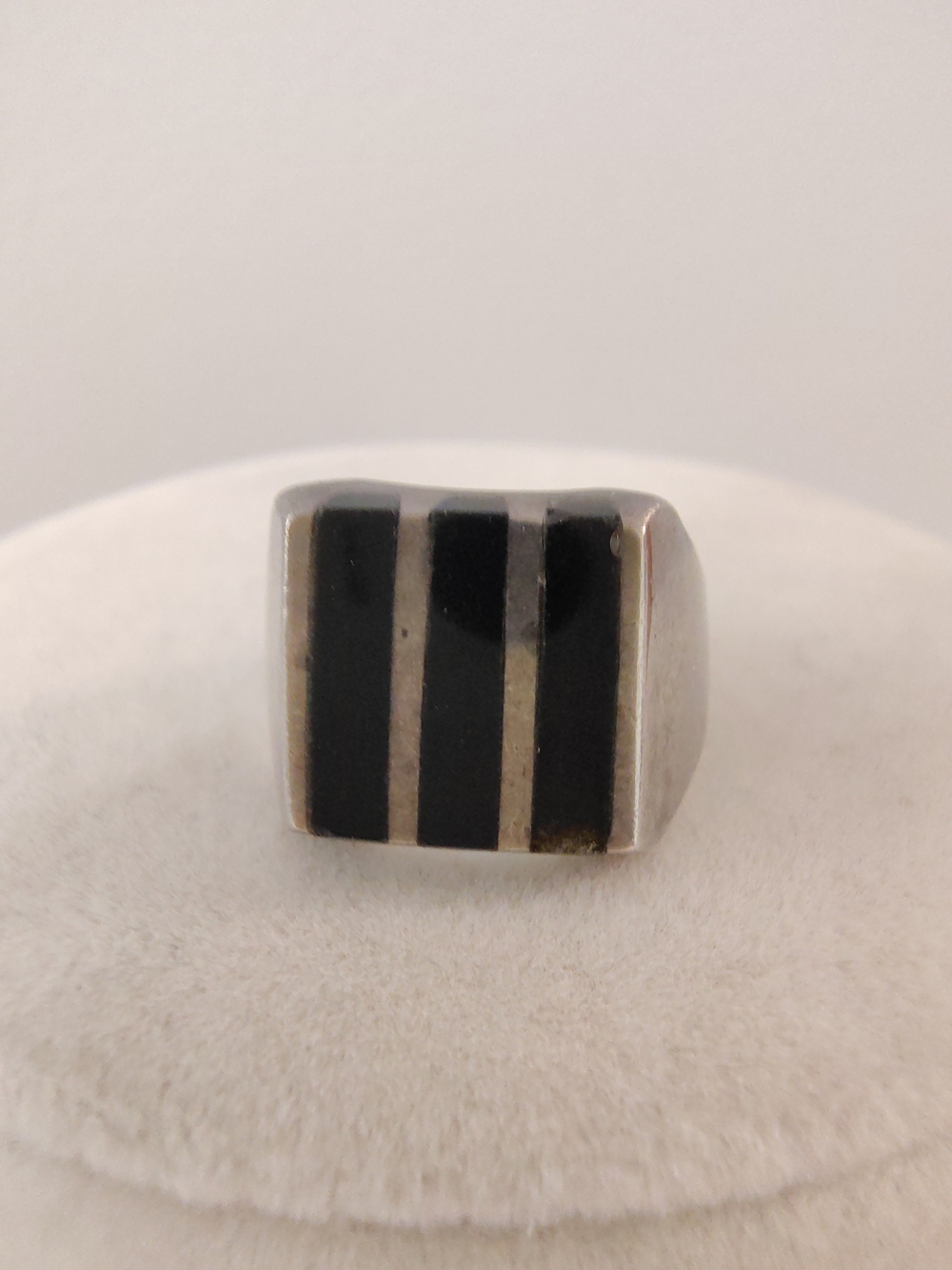 Vtg Taxco Sterling Silver Black Onyx Bar Channel Inlay Modernist Ring Sz 6 TA-61